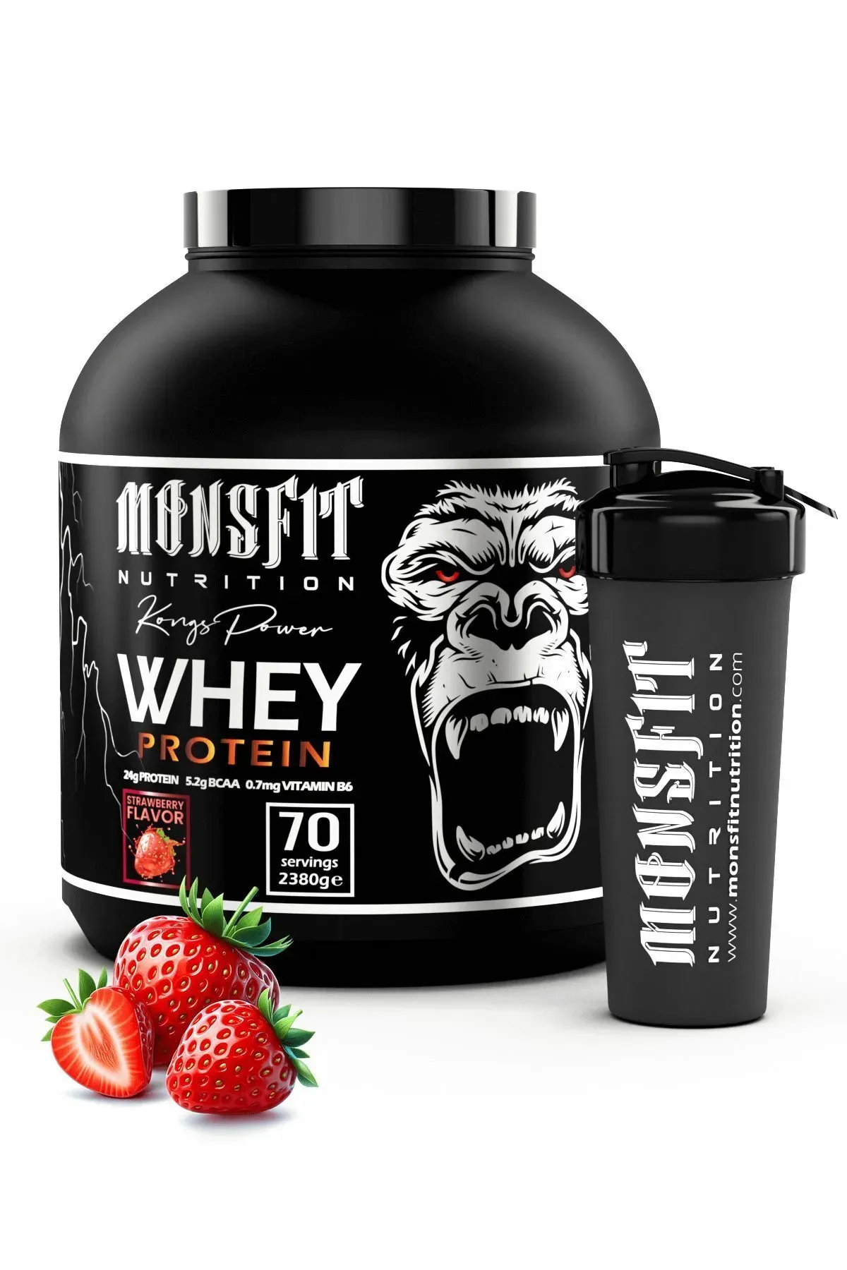 MONSFİT Whey Protein 2.380 G (70 SERVİS) - Kas Yapılanmasına Yardımcı (ÇİLEK AROMALI)