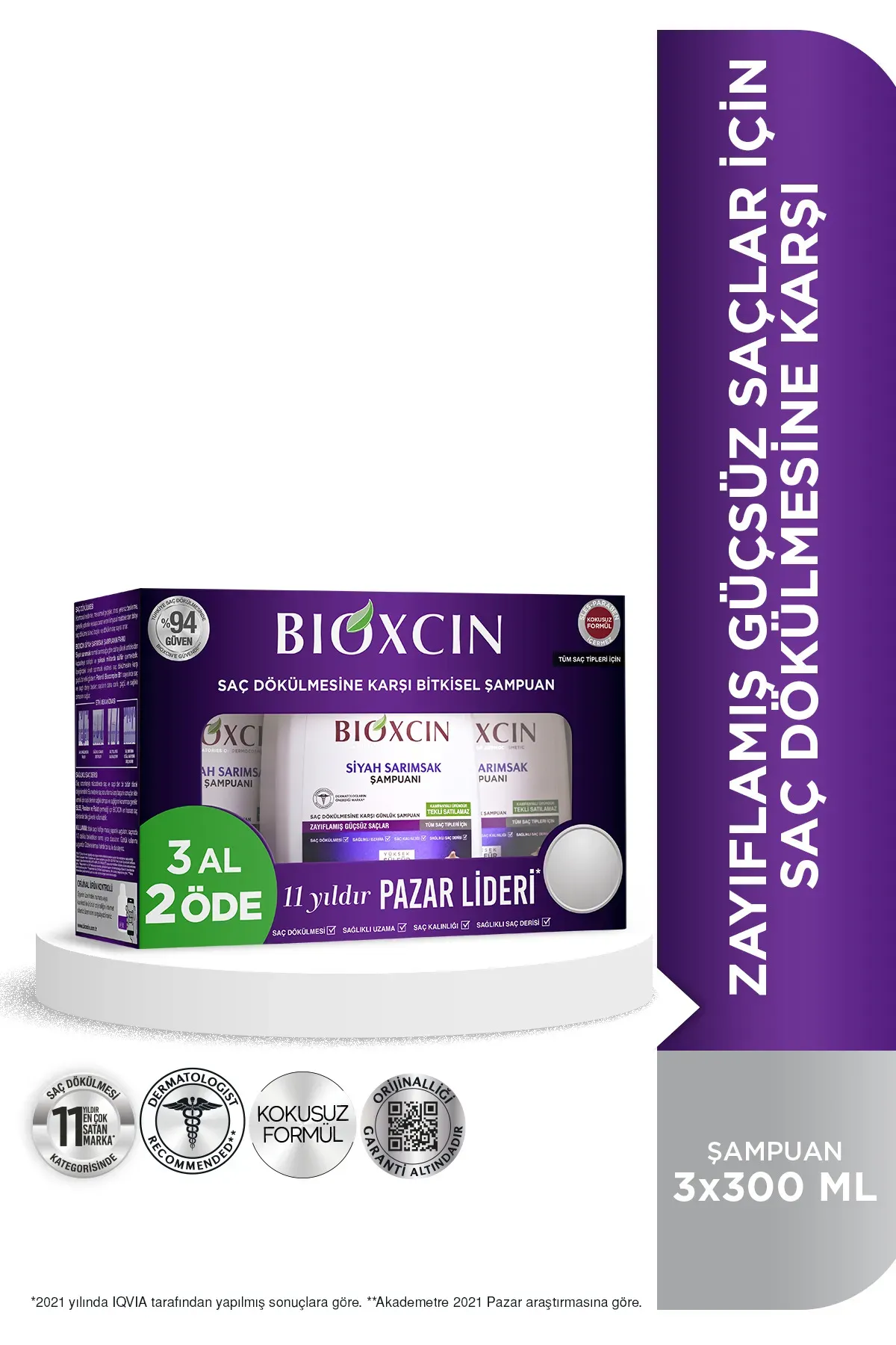 Bioxcin Siyah Sarımsak Şampuanı 3 al 2 Öde 3x300 Ml - Yıpranmış Seyrek Dökülen Saçlar