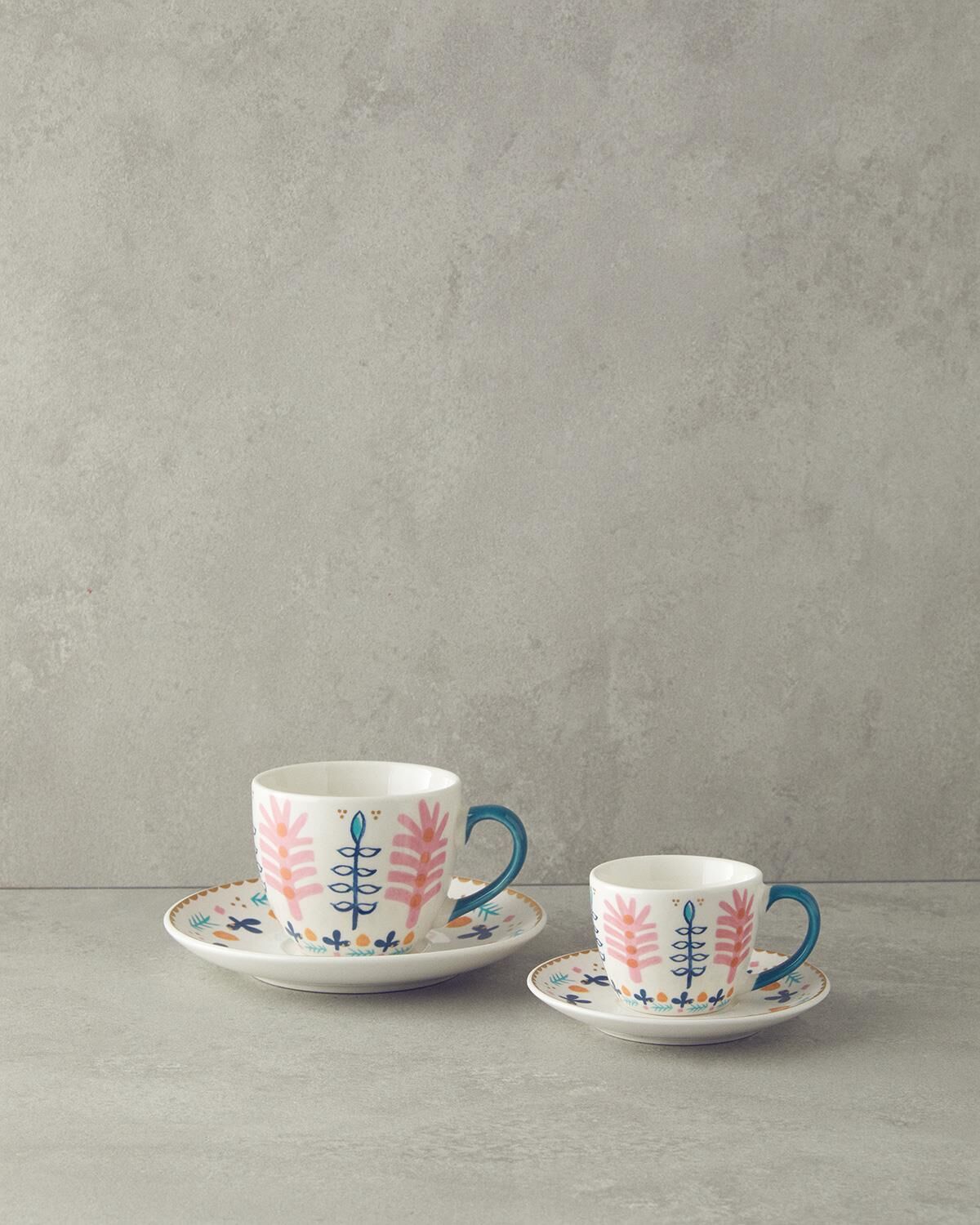 English Home Love Adore New Bone China 4 Parça 2 Kişilik Çay Fincanı Takımı Pembe - Mavi