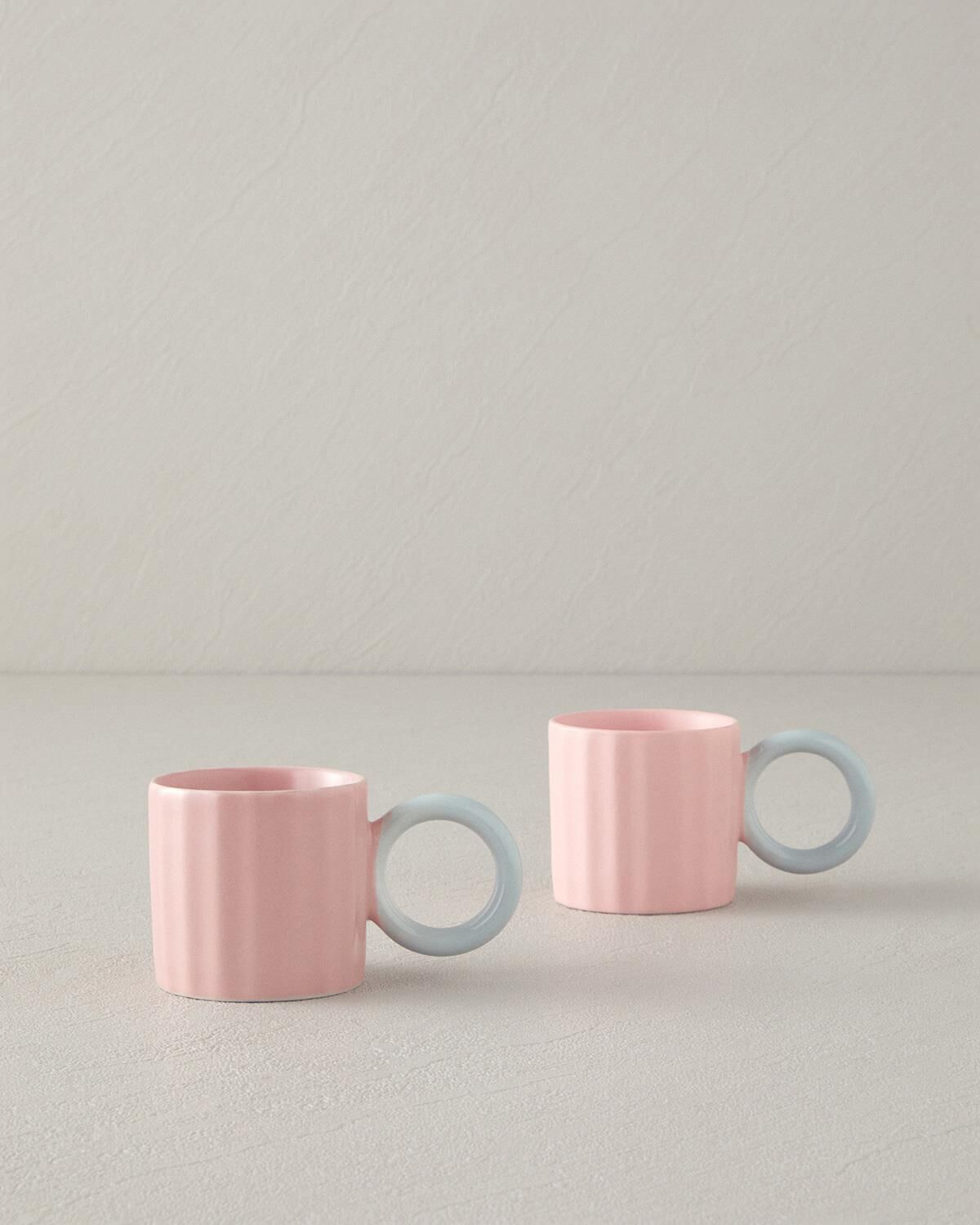 Angled New Bone China Kahve Fincan Takımı Açık Pembe